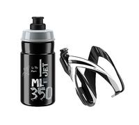 Elite Kit CEO Noir Brillant + Bidon Jet 350ml Noir Logo Gris, Porte-Bidon et Bouteille Enfant pour Vélo