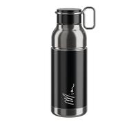 ELITE Mia Gourde Cyclisme 650ml Noir Argent Acier Inoxydable - Bouteille Vélo Sans Plastique Hermétique Anse Fil - Pour Route VTT Gravel Lifestyle