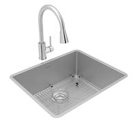 Elkay Crosstown Kit d'évier et de robinet encastrable en acier inoxydable de calibre 18 56 x 46 x 22,9 cm avec grille inférieure et drain