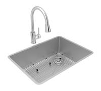 Elkay Crosstown Kit d'évier et de robinet encastrable en acier inoxydable de calibre 18 64,5 x 46,7 x 22,9 cm avec grille inférieure et drain