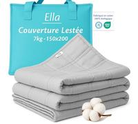 Ella Couverture Lestée Adulte 150x200cm 7kg - Couverture Pondérée Relaxante & Calmante - 7 Couches, Perles de Verre Hypoallergéniques, Couche Externe Coton Doux & Rafraîchissant - Weighted Blanket