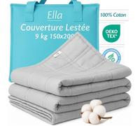 Ella Couverture Lestée Adulte 150x200cm 9kg - Couverture Pondérée Relaxante & Calmante - 7 Couches, Perles de Verre Hypoallergéniques, Couche Externe Coton Doux & Rafraîchissant - Weighted Blanket