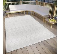 ELLE Decoration Pitu Tapis d'intérieur et d'extérieur, motif macramé, style bohème, ethnique, tissé à plat, résistant aux intempéries, pour salon, couloir, balcon, terrasse, jardin, crème, 77 x 150 cm