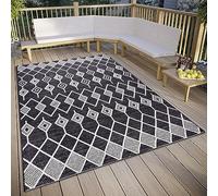 ELLE Decoration Pitu Tapis d'intérieur et d'extérieur, motif macramé, style bohème, ethnique, tissé à plat, résistant aux intempéries, pour salon, couloir, balcon, terrasse, jardin - Noir crème, 155 x