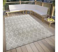 ELLE Decoration Pitu Tapis d'intérieur et d'extérieur, Motif macramé, Style bohème, Ethnique, tissé à Plat, résistant aux intempéries, pour Salon, Couloir, Balcon, terrasse, Jardin, Beige, 155 x 230