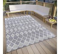 ELLE Decoration Pitu Tapis d'intérieur et d'extérieur, Motif macramé, Style bohème, Ethnique, tissé à Plat, résistant aux intempéries, pour Salon, Couloir, Balcon, terrasse, Jardin, Gris crème, 155 x