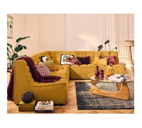 Ellie - canapé modulable d'angle réversible 5 places en velours texturé - Jaune