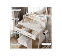 ELLING-Coiffeuse avec miroir et tabouret EN BOIS -BLANC-80 X 38.5 X 134CM-2 tiroirs,3 modes d'éclairage et luminosité réglable