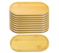 Ellipse - Lot de 10 plateaux en bambou - 17,5 x 8,8 x 10 cm - Petit plateau en bois - Dessous de tasse - Plateau succulent - Plateau en bambou pour petit-déjeuner, café, pain, thé, gâteaux, serviettes