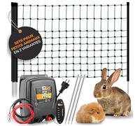 Ellofence Kit clôture électrique pour Petits Animaux - Appareil Secteur 230 V Robuste, Filet électrifiable 25 m, Mise à la Terre & testeur - Kit Mobile Complet pour Poules, Lapins & Chiens