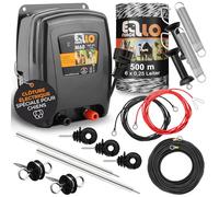 Ellofence Kit complet clôture électrique 500 m fil - Appareil secteur puissant, isolateurs à anneau, poignées de portail & accessoires - Idéal jardin et longues clôtures