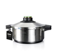 ELMA Autocuiseur Prêst 4 Litres, Ø24 cm | Acier Inoxydable 18/10, Fond Encapsulé Compatible Induction, 2 Modes de Cuisson, Triple Système de Sécurité, Couvercle en Verre Inclus