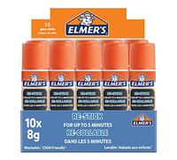 Elmer's Bâtons de colle repositionnable | Devient transparente en séchant | Colle et recolle facilement pendant 5 minutes | Lavable et adaptée aux enfants | 8 g | Lot de 10