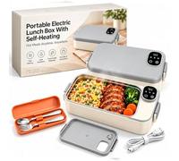 ELMVAR Gamelle électrique portable auto-chauffante, chauffe-plat USB, chauffe-plat rechargeable sans fil en acier inoxydable, gamelle chauffante portable avec minuteur (Rechargeable B)