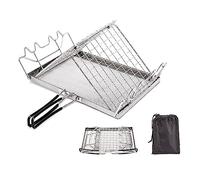 Elnwnnkc De Gril pour Feux de Camp en Acier Inoxydable, Grille de Barbecue Pliable, pour Camping, randonnée, à, Grille de Gril Pliante, équipement de Cuisine de randonnée, Fournitures de