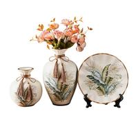 Elnwnnkc Lot de 3 vases décoratifs contemporains et plateaux en céramique pour table basse, centre de table, cadeau d'anniversaire de mariage, collection de vases en céramique
