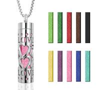 ELNX Collier Diffuseur d'Huiles Essentielles | Collier Aromathérapie en Acier Inoxydable avec 10 Tampons de Rechange Pendentif Bijoux Cadeau pour Femme et Homme (Love)