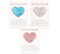 ELNX Lot de 3 Pocket Hugs | Cœur Porte-Bonheur Cadeau pour Amis Enfants Rentrée des Classes Cadeaux Filles Chance pour Anniversaire Noël Saint-Valentin (Blanc, Bleu, Multicolore)