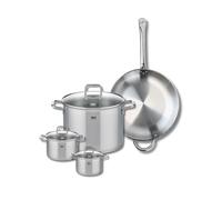 ELO 9500150 Batterie de cuisine 4 pièces, Set de 1 Poêle de cuisson 32 cm et 3 faitouts 12, 14 et 26 cm Elo Profi Citrin, inox, induction