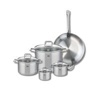 ELO 9501150 Batterie de cuisine 5 pièces, Set de 1 Poêle de cuisson 32 cm et 4 faitouts 12, 14, 20 et 26 cm Elo Profi Citrin, inox, induction, Gris Argent