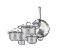 ELO 9501250 Batterie de cuisine 5 pièces, Set de 1 Poêle de cuisson 32 cm et 4 faitouts 12, 16, 20 et 26 cm Elo Profi Citrin, inox, induction