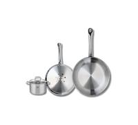 ELO 9501550 Batterie de cuisine 3 pièces, Set de 2 Poêles de cuisson 24 et 28 cm et 1 faitout 12 cm Elo Profi Citrin, inox, induction, Gris