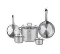 ELO 9503250 Batterie de cuisine 5 pièces, Set de 2 Poêles de cuisson 24 et 28 cm et 3 faitouts 12, 14 et 26 cm Elo Profi Citrin, inox, induction