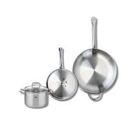 ELO 9504850 Batterie de cuisine 3 pièces, Ensemble de 2 Poêles de cuisson 24 et 32 cm et 1 faitout 16 cm Elo Profi Citrin, inox, induction