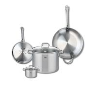 ELO 9505450 Batterie de cuisine 4 pièces, Ensemble de 2 Poêles de cuisson 24 et 32 cm et 2 faitouts 12 et 26 cm Elo Profi Citrin, inox, induction, Gris Pierre