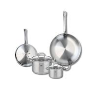 ELO 9505650 Batterie de cuisine 4 pièces, Ensemble de 2 Poêles de cuisson 24 et 32 cm et 2 faitouts 14 et 20 cm Elo Profi Citrin, inox, induction