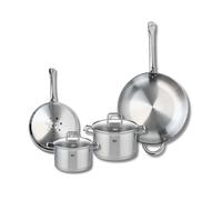 ELO 9505850 Batterie de cuisine 4 pièces, Ensemble de 2 Poêles de cuisson 24 et 32 cm et 2 faitouts 16 et 20 cm Elo Profi Citrin, inox, induction