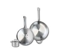 ELO 9507750 Batterie de cuisine 3 pièces, Ensemble de 2 Poêles de cuisson 28 et 32 cm et 1 faitout 12 cm Elo Profi Citrin, inox, induction