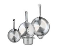 ELO 9511050 Batterie de cuisine 4 pièces, Ensemble de 3 Poêles de cuisson 24, 28 et 32 cm et 1 faitout 16 cm Elo Profi Citrin, inox, induction, Gris