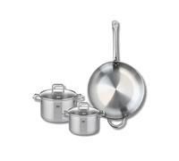 ELO 9699650 Batterie de cuisine 3 pièces, Ensemble de 1 Poêle de cuisson 32 cm et 2 faitouts 16 et 20 cm Elo Profi Citrin, inox, induction, Gris Cendré
