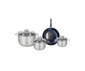 ELO 9710950 Batterie de cuisine 4 pièces, Ensemble de 1 Poêle de cuisson 20 cm et 3 faitouts 12, 14 et 20 cm Elo Prima Brillant, inox, induction, Noir