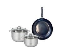 ELO 9720050 Batterie de cuisine 3 pièces, Ensemble de 1 Poêle de cuisson 32 cm et 2 faitouts 20 et 24 cm Elo Prima Brillant, inox, induction, Noir