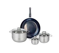 ELO 9720550 Batterie de cuisine 4 pièces, Ensemble de 1 Poêle de cuisson 32 cm et 3 faitouts 12, 16 et 24 cm Elo Prima Brillant, inox, induction