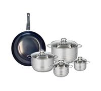 ELO 9721350 Batterie de cuisine 5 pièces, Ensemble de 1 Poêle de cuisson 32 cm et 4 faitouts 12, 14, 20 et 24 cm Elo Prima Brillant, inox, induction