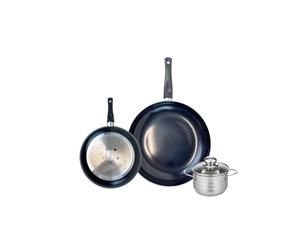 ELO 9724850 Batterie de cuisine 3 pièces, Ensemble de 2 Poêles de cuisson 20 et 28 cm et 1 faitout 12 cm Elo Prima Brillant, inox, induction