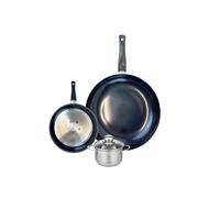 ELO 9727950 Batterie de cuisine 3 pièces, Ensemble de 2 Poêles de cuisson 20 et 32 cm et 1 faitout 12 cm Elo Prima Brillant, inox, induction