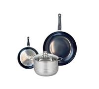 ELO 9728350 Batterie de cuisine 3 pièces, Ensemble de 2 Poêles de cuisson 20 et 32 cm et 1 faitout 24 cm Elo Prima Brillant, inox, induction