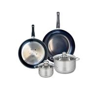 ELO 9738250 Batterie de cuisine 4 pièces, Ensemble de 2 Poêles de cuisson 28 et 32 cm et 2 faitouts 14 et 20 cm Elo Prima Brillant, inox, induction