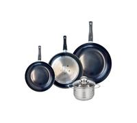 ELO 9740450 Batterie de cuisine 4 pièces, Ensemble de 3 Poêles de cuisson 20, 24 et 28 cm et 1 faitout 14 cm Elo Prima Brillant, inox, induction, Noir Absolu