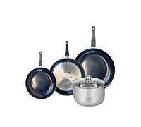 ELO 9740650 Batterie de cuisine 4 pièces, Ensemble de 3 Poêles de cuisson 20, 24 et 28 cm et 1 faitout 20 cm Elo Prima Brillant, inox, induction, Noir