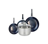 ELO 9740750 Batterie de cuisine 4 pièces, Ensemble de 3 Poêles de cuisson 20, 24 et 28 cm et 1 faitout 24 cm Elo Prima Brillant, inox, induction, Noir