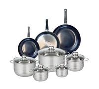 ELO 9743350 Batterie de cuisine 8 pièces, Ensemble de 3 Poêles de cuisson 20, 24 et 28 cm et 5 faitouts 12, 14, 16, 20 et 24 cm Elo Prima Brillant, inox, induction, Noir