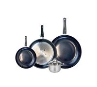 ELO 9746550 Batterie de cuisine 4 pièces, Ensemble de 3 Poêles de cuisson 20, 28 et 32 cm et 1 faitout 12 cm Elo Prima Brillant, inox, induction, Noir