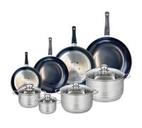 ELO 9755450 Batterie de cuisine 8 pièces, Ensemble de 4 Poêles de cuisson 20, 24, 28 et 32 cm et 4 faitouts 12, 14, 20 et 24 cm Elo Prima Brillant, inox, induction, Noir