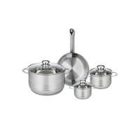 ELO 9867650 Batterie de cuisine 4 pièces, Ensemble de 1 Poêle de cuisson 24 cm et 3 faitouts 12, 14 et 24 cm Elo Profi Brillant, inox, induction, Gris Argent