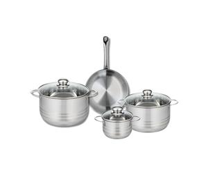 ELO 9868250 Batterie de cuisine 4 pièces, Ensemble de 1 Poêle de cuisson 24 cm et 3 faitouts 14, 20 et 24 cm Elo Profi Brillant, inox, induction, Gris Étain